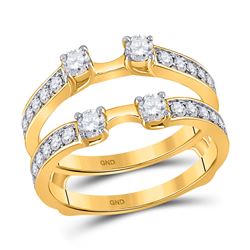 Womens Round Diamond Wedding Wrap Ring Guard Enhancer 1 Cttw 14kt Yellow Gold - REF-85A9M
