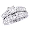 Image 1 : Princess Diamond Bridal Wedding Ring Band Set 2 Cttw 14kt White Gold - REF-253H9R