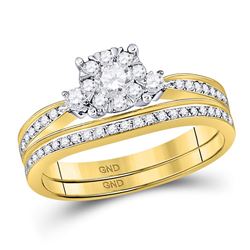 Round Diamond Bridal Wedding Ring Band Set 5/8 Cttw 14kt Yellow Gold - REF-63M9H