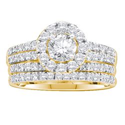 Round Diamond Bridal Wedding Ring Band Set 1-1/4 Cttw 14kt Yellow Gold - REF-156M5H
