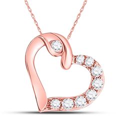 Womens Round Diamond Heart Pendant 1/8 Cttw 10kt Rose Gold - REF-7W5K