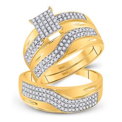 His Hers Round Diamond Square Matching Wedding Set 3/4 Cttw 10kt Yellow Gold - REF-43R5X