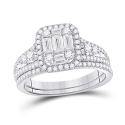 Round Diamond Bridal Wedding Ring Band Set 1 Cttw 14kt White Gold - REF-76W5K