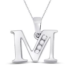 Womens Round Diamond M Initial Letter Pendant 1/20 Cttw 10kt White Gold - REF-7K5Y