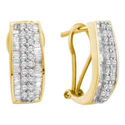 Womens Baguette Round Diamond Hoop Earrings 7/8 Cttw 14kt Yellow Gold - REF-49F9W