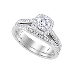 Cushion Diamond Bridal Wedding Ring Band Set 1 Cttw 14kt White Gold - REF-222W5K