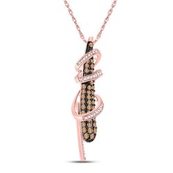Womens Round Brown Diamond Wrap Fashion Pendant 3/8 Cttw 10kt Rose Gold - REF-19F5W