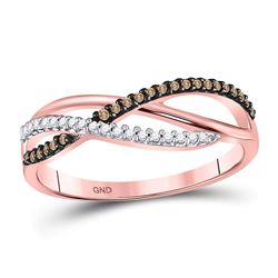 Womens Round Brown Diamond Band Ring 1/6 Cttw 10kt Rose Gold - REF-13W9K