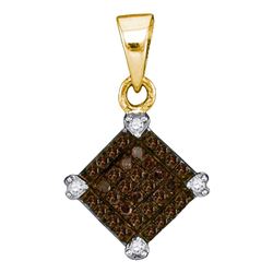 Womens Round Brown Diamond Diagonal Square Pendant 1/6 Cttw 10kt Yellow Gold - REF-6H5R