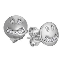 Womens Round Diamond Smiley Face Earrings 1/20 Cttw 10kt White Gold - REF-8H5R