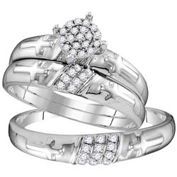 His Hers Round Diamond Cross Matching Wedding Set 1/4 Cttw 10kt White Gold - REF-27A5M