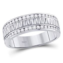 Mens Round Diamond Double Row Zigzag Wedding Band Ring 1/2 Cttw 14kt White Gold - REF-65W5K