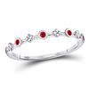 Image 1 : Womens Round Ruby Dot Flower Stackable Band Ring 1/12 Cttw 10kt White Gold - REF-6K5Y