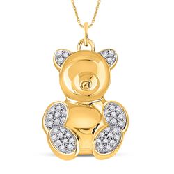 Womens Round Diamond Bear Animal Pendant 1/10 Cttw 10kt Yellow Gold - REF-14R9X