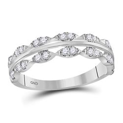 Womens Round Diamond Contoured Symmetrical Band Ring 3/8 Cttw 14kt White Gold - REF-27A9M