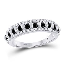 Womens Round Black Color Enhanced Diamond Symmetrical Band Ring 1/2 Cttw 10kt White Gold - REF-18A9M