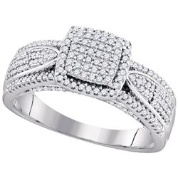 Womens Round Diamond Square Cluster Ring 1/2 Cttw 10kt White Gold - REF-32R5X