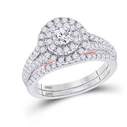Round Diamond Bridal Wedding Ring Band Set 1 Cttw 14kt Two-tone Gold - REF-104N9F