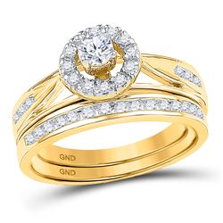Round Diamond Bridal Wedding Ring Band Set 1/2 Cttw 10kt Yellow Gold - REF-46F5W