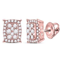 Womens Round Diamond Rectangular Cluster Earrings 1/4 Cttw 14kt Rose Gold - REF-23K9Y