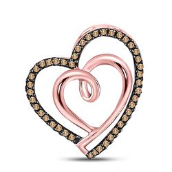 Womens Round Brown Diamond Double Heart Pendant 1/6 Cttw 10kt Rose Gold - REF-8N5F