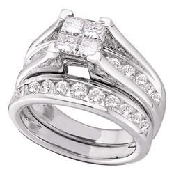 Princess Diamond Bridal Wedding Ring Band Set 3 Cttw 14kt White Gold - REF-288N5F