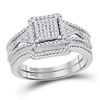 Image 1 : Diamond Cluster Bridal Wedding Ring Band Set 3/8 Cttw 10kt White Gold - REF-35H5R
