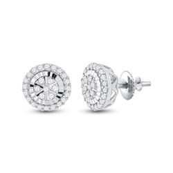 Womens Round Diamond Cluster Earrings 1/4 Cttw 14kt White Gold - REF-19A5M
