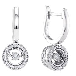 Womens Round Diamond Moving Twinkle Dangle Earrings 1/3 Cttw 10kt White Gold - REF-38R9X