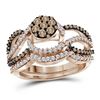Image 1 : Womens Round Brown Diamond Cluster Bridal Wedding Ring Band Set 1 Cttw 10kt Rose Gold - REF-49W9K
