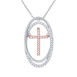 Womens Round Diamond Oval Moving Cross Pendant 1/8 Cttw 10kt Two-tone Gold - REF-12H9R