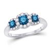 Image 1 : Round Blue Color Enhanced Diamond 3-stone Bridal Wedding Ring 1 Cttw 10kt White Gold - REF-45Y5N