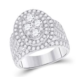 Round Diamond Oval Bridal Wedding Engagement Ring 3 Cttw 14kt White Gold - REF-203R9X