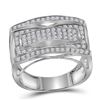 Image 1 : Mens Round Pave-set Diamond Rectangle Cluster Fashion Ring 1 Cttw 10kt White Gold - REF-58H5R