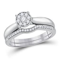 Round Diamond Bridal Wedding Ring Band Set 1/4 Cttw 10kt White Gold - REF-24N5F