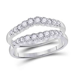 Womens Round Diamond Wrap Ring Guard Enhancer 1/2 Cttw 14kt White Gold - REF-57K5Y