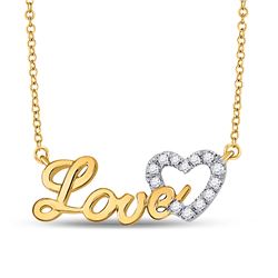 Womens Round Diamond Heart Love Pendant Necklace 1/6 Cttw 10kt Yellow Gold - REF-16X9A