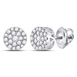 Womens Round Diamond Flower Halo Cluster Earrings 1/2 Cttw 14kt White Gold - REF-35M9H