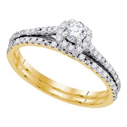 Round Diamond Bridal Wedding Ring Band Set 1/2 Cttw 10kt Yellow Gold - REF-38M9H