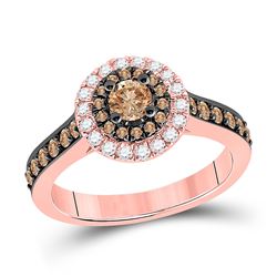 Round Brown Diamond Solitaire Bridal Wedding Engagement Ring 7/8 Cttw 14kt Rose Gold - REF-65R5X