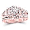 Image 1 : Round Diamond Cluster Bridal Wedding Ring Band Set 1 Cttw 14kt Rose Gold - REF-60A9M