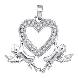 Womens Round Diamond Heart Angel Cherub Pendant 1/10 Cttw 10kt White Gold - REF-7K5Y