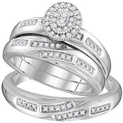 His Hers Round Diamond Cluster Matching Wedding Set 1/3 Cttw 10kt White Gold - REF-35X5A