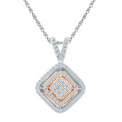 Womens Round Diamond Offset Square Pendant 1/4 Cttw 10kt Two-tone Gold - REF-14K9Y