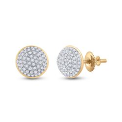 Mens Round Diamond Cluster Earrings 1/5 Cttw 10kt Yellow Gold - REF-14Y9N