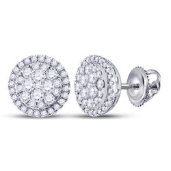 Womens Round Diamond Halo Cluster Earrings 1 Cttw 14kt White Gold - REF-74R5X