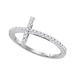 Womens Round Diamond Slender Cross Band Ring 1/5 Cttw - Size 8 10kt White Gold - REF-13K9Y