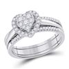 Image 1 : Round Diamond Heart Bridal Wedding Ring Band Set 1/2 Cttw 10kt White Gold - REF-46W5K