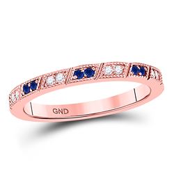 Womens Round Blue Sapphire Diamond Milgrain Stackable Band Ring 1/4 Cttw 10kt Rose Gold - REF-16M9H