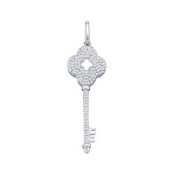Womens Round Diamond Quatrefoil Key Pendant 1/2 Cttw 10kt White Gold - REF-27A9M
